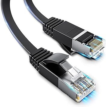 Cat 8 Ethernet Cable 25ft,olid Flat Internet Network Computer Patch Cord, High Speed Ethernet Cord, Slim LAN Cable with RJ45, Weatherproof Flat Internet Network Patch Cord, Black