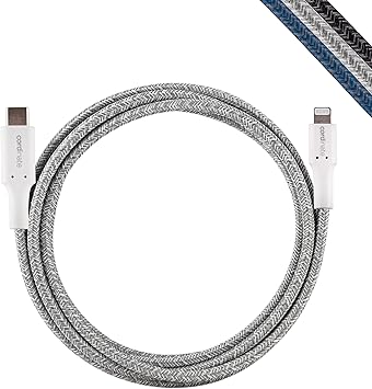 Cordinate USB-C to Lightning Cable, 6 Ft, Braided Cord, Fast Charge, Compatible with iPhone 13/12/11/Pro/Pro Max/Mini, iPad Pro, AirPod Pro, White/Gray, 58648