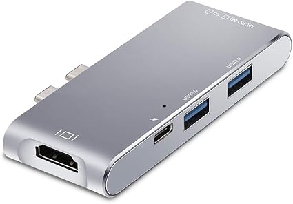 6 in 1 USB C Hub MacBook Pro, Multiple Ports 2 x USB 3.0, SD Card, Micro SD or TF Card Reader, Support 4K HDMI 60Hz, PD2.0/Thunderbolt, USB Type C Dongle Hub (YC-204B)