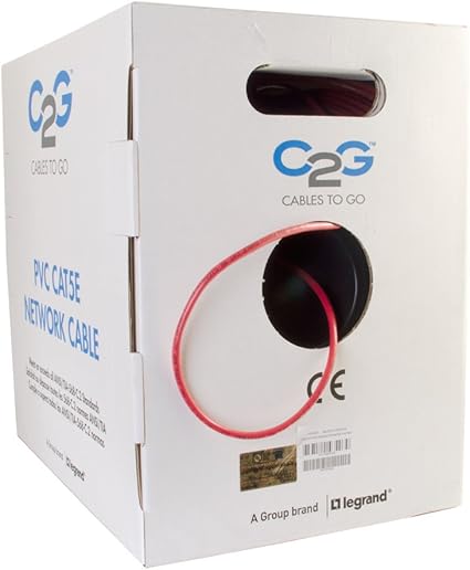 C2G 43403 Cat5e Bulk Cable - Unshielded Ethernet Network Cable with Stranded Conductors, In-Wall CMR-Rated, TAA Compliant, Red (1000 Feet, 304.8 Meters)