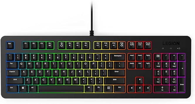 Lenovo Legion K310 RGB Wired Gaming Keyboard - Ultra-Fast Reaction Time with Tactile Keys, Quiet Key Membrane Switches, Silent Operation, RGB Illumination - Water Resistant & Compact Design