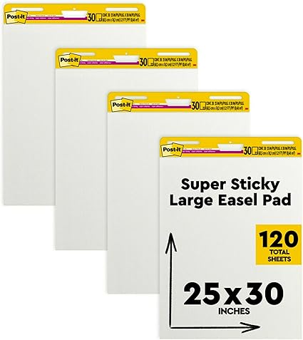 Post-it Super Sticky Easel Pad, 25 in x 30 in, White, 30 Sheets/Pad, 4 Pads/Pack, Great for Virtual Teachers and Students (559 VAD 4PK)