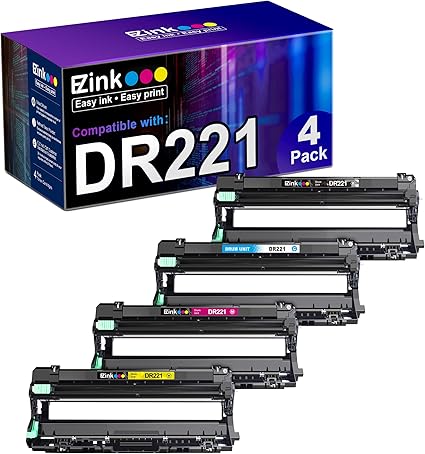 E-Z Ink Remanufactured Drum Unit Replacement for Brother DR221 DR-221 DR221CL to use with HL-3140CW HL-3170CDW MFC-9130CW MFC-9330CDW Printer Tray (1 Black, 1 Cyan, 1 Magenta, 1 Yellow) 4 Pack