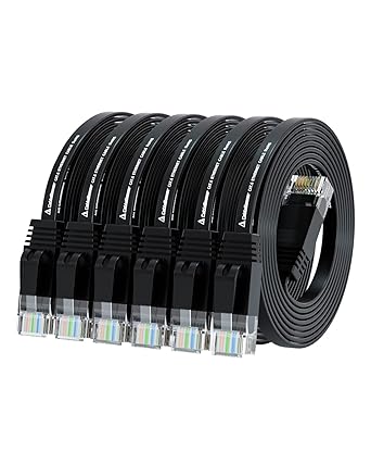 Cat 6 Ethernet Cable 10 ft (5 Pack) (at a Cat5e Price but Higher Bandwidth) Flat Internet Network Cables - Cat6 Ethernet Patch Cable Short - Black Computer Cable with Snagless RJ45 Connectors