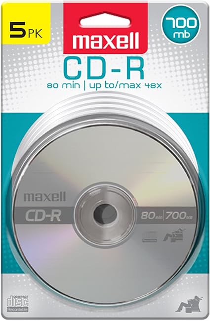 Maxell – 648220, Premium Quality Noise free Surface Playback Recordable CDs 700Mb Storage – 2x to 48x, Write Speed with 80 minutes - Blank CDs, CD Storage & Reusable Spindle Case Holder - 5 Pack