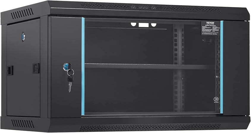 VEVOR 6U Wall Mount Network Server Cabinet, 15.5'' Deep, Server Rack Cabinet Enclosure, 200 lbs Max. Ground-Mounted Load Capacity, with Locking Glass Door Side Panels, for IT Equipment, A/V Devices