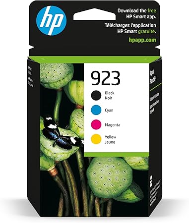 HP 923 Black, Cyan, Magenta, Yellow Ink Cartridges (4-Pack) | Works OfficeJet 8120 Series, OfficeJet Pro 8130 Series | Eligible for Instant Ink | 6C3Y6LN