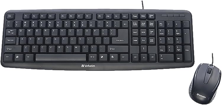 Verbatim Slimline Wired Keyboard and Mouse Combo USB Plug-and-Play Numeric Keypad Adjustable Tilt Legs Optical Corded Mouse Full-Size Computer Keyboard Compatible with PC, Laptop - FFP Packaging Black