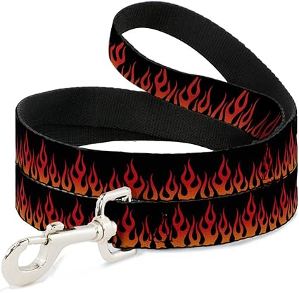 Dog Leash Flames Black Orange Red 4 Feet Long 0.5 Inch Wide