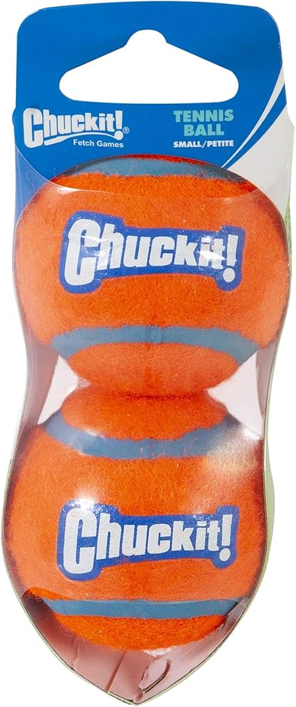 Chuckit! Dog Tennis Ball Dog Toy, Small (2 Inch Diameter) for dogs 0-20 lbs, Shrink Wrap Pack of 2