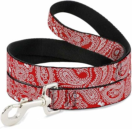 Dog Leash Bandana Skulls Red White 6 Feet Long 1.5 Inch Wide