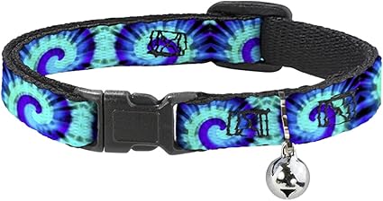 Cat Collar Breakaway Tie Dye Swirl Purples Blues 8 to 12 Inches 0.5 Inch Wide, Multicolor, 1/2