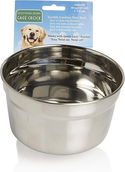 Lixit Quick Lock Cage Bowls for Dogs, Cats, Rabbits and Other Pets (20oz, Stainless)