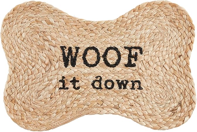 Mud Pie Jute Dog Bowl Mat, Woof