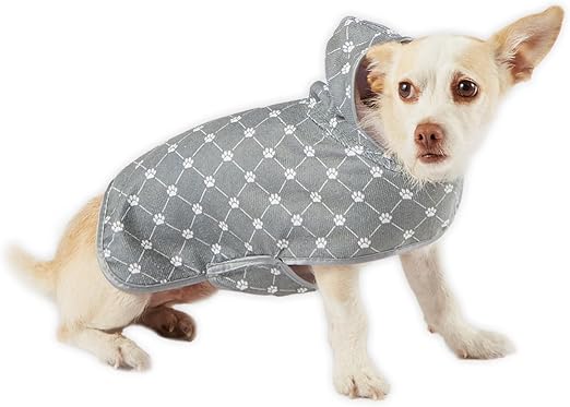 Bone Dry Pet Robe Collection, Trellis Paw Print, Absorbent Microfiber Bath Robe with Adjustable Closure for Dogs & Cats