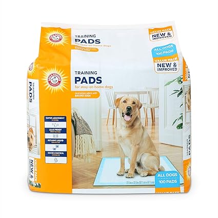 Arm & Hammer for Dogs Training Pads for Stay-at-Home Dogs | New & Improved Super Absorbent, Leak-Proof, Odor Control Quilted Dog Training Pads with Baking Soda | 100 Count Wee Wee Pads,White