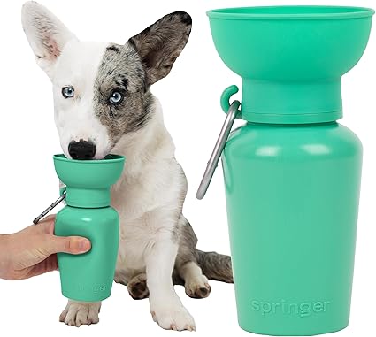 Springer Flip Portable Dog Water Bottle with Foldable Food Grade Silicone Bowl - 20 Ounce Travel Dog Water Bottle Ideal for Camping - Easy Squeeze Hydration & Release to Drain