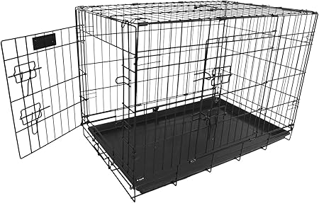 Elevon Foldable Double Door Dog Crate with Leak-Proof Track, 24-Inch