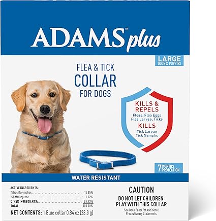 Adams Plus Flea & Tick Collar for Dogs, 7-Month Protection, Adjustable Collar Fits Large Dogs & Puppies, Kills & Repels Fleas, Flea Eggs, Flea Larvae and Ticks, Kills Tick Larvae and Tick Nymphs, Blue