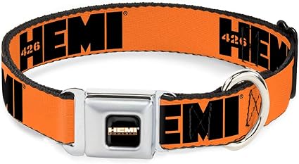 Buckle-Down Seatbelt Buckle Dog Collar - HEMI 426 Logo Repeat Orange/Black - 1