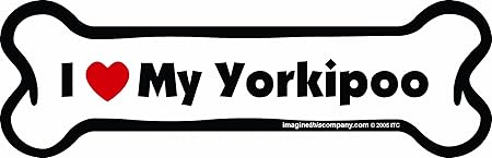 Bone Car Magnet, I Love My Yorkiepoo, 2-Inch by 7-Inch