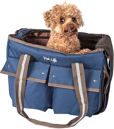 Pet Life Dual-Pocketed Fashion Airline Pet Carrier with Included Shoulder Straps and Dual-top mesh Zippers - Dog Carrier for Small and Medium Dogs