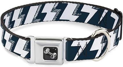 Buckle-Down Dog Collar Seatbelt Buckle Lightning Bolts Sketch Navy White, Multicolor, 1