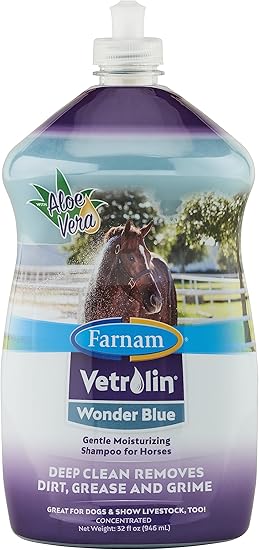 Farnam Vetrolin Wonder Blue Gentle Moisturizing Shampoo for Horses, Livestock and Dogs Blue 32