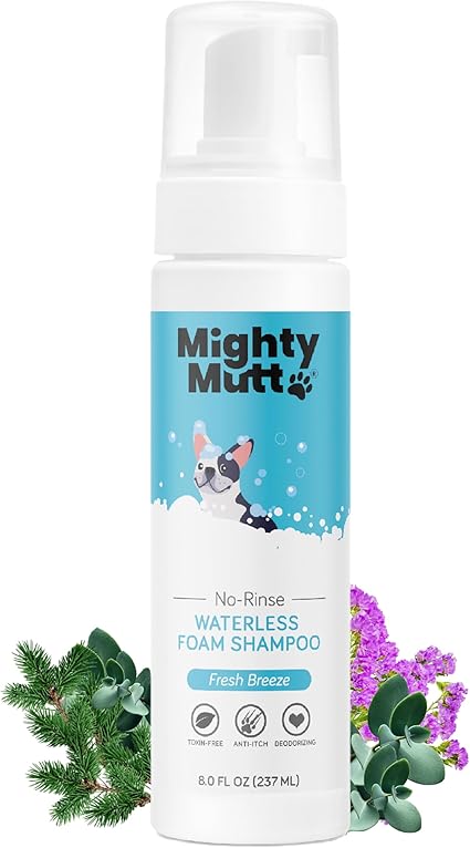 Mighty Mutt Hypoallergenic Waterless Shampoo for Dogs | Dry Shampoo for Dogs | Waterless Foam No Rinse | Anti-Itch, Soothing and Deodorizing | Fresh Breeze | 8 Fl Oz