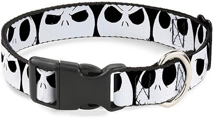 Dog Collar Plastic Clip Nightmare Before Christmas 7 Jack Expressions Black White 15 to 26 Inches 1.0 Inch Wide