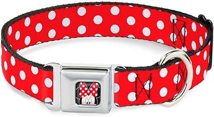 Buckle-Down Seatbelt Buckle Dog Collar - Minnie Mouse Polka Dots Red/White - 1