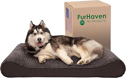 Furhaven Memory Foam Dog Bed for Large Dogs w/ Removable Washable Cover, For Dogs Up to 75 lbs - Ultra Plush Faux Fur & Suede Luxe Lounger Contour Mattress - Chocolate, Jumbo/XL