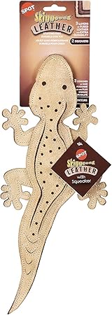 SPOT Skinneeez Leather Lizard - Stuffing Free Dog Toy Made From Real Leather with 2 Squeakers, Mess Free Design for Strong Chewers, Tug Toy for Medium Dogs and Puppies - 15in