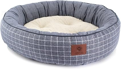 AMERICAN KENNEL CLUB 31-Inch Deluxe Plaid Round Bolster Dog Bed