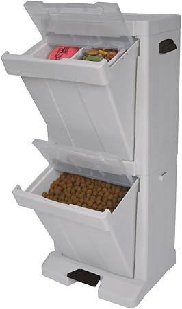 Richell Grey Plastic Piece | Tower for Food Storage | Cats, Dogs | 8.8lbs | Foot Pedal, Food Scoop