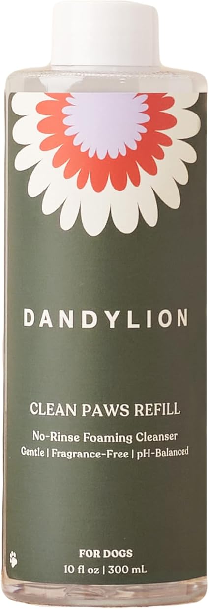 Dandylion Clean Paws Refill | No-Rinse Foaming Cleanser Refill | Gentle, Fragrance-Free, and pH Balanced to Provide a deep Clean Safe for All Dogs | 10 fl oz. Refill Bottle