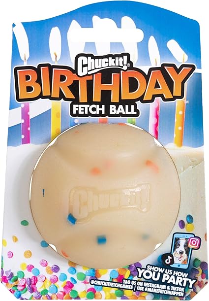 Chuckit! Birthday Fetch Ball, Medium (2.5 Inch Diameter), for Dogs 20-60 lbs, Pack of 1