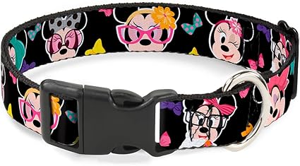 Buckle-Down Plastic Clip Collar - Mini Minnie Expressions/Bows Black/Multi Color - 1/2