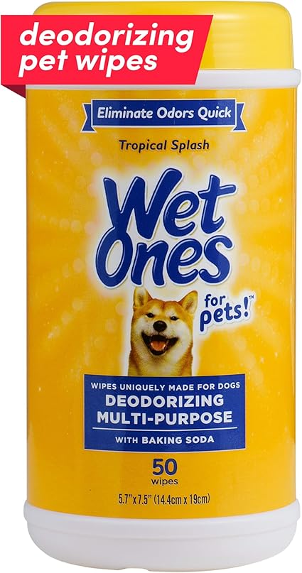 Wet Ones for Pets Deodorizing Multipurpose Pet Wipes, Tropical Splash Scent - Pet Grooming Wipes for In-Between Baths, Pet Cleaning Supplies, Puppy Wipes for Dogs, 50 Count