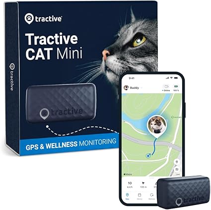 Tractive GPS Tracker & Health Monitoring for Cats (6.5 lbs+) - Market Leading Pet GPS Location Tracker | Wellness & Escape Alerts | Waterproof | Works with Any Collar (Dark Blue)