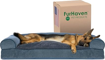 Furhaven Pillow Dog Bed for Large Dogs w/ Removable Bolsters & Washable Cover - Sherpa & Chenille Sofa - Orion Blue, Jumbo/XL