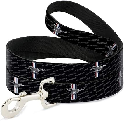 Buckle-Down Pet Leash - Ford Mustang w/Bars REPEAT w/Text - 4 Feet Long - 1.5