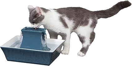 PetSafe Drinkwell Pagoda Pet Fountain 70 oz/ 2L Capacity - Elevated Indoor Ceramic Cat Water Fountain, 2 Levels of Free-Falling Water, Included Carbon & Foam Filter Provide Fresh Water with Every Sip