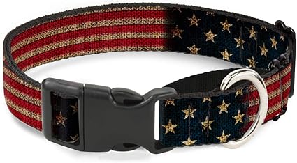 Buckle-Down Vintage US Flag Stretch Martingale Dog Collar, 1.5