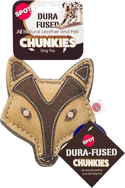 SPOT Dura-Fused Chunkies Fox - All Natural Leather and Felt Dog Toy - No Squeak, No Fluff, Durable, Extra Thick Dog Chew Toy for Aggressive Chewers, Great for Adult Dogs and Teething Puppies, 5in