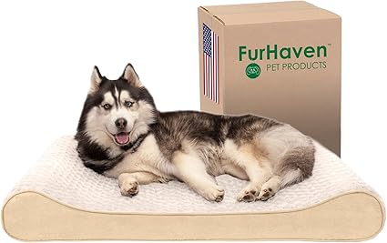 Furhaven Memory Foam Dog Bed for Large Dogs w/ Removable Washable Cover, For Dogs Up to 75 lbs - Ultra Plush Faux Fur & Suede Luxe Lounger Contour Mattress - Cream, Jumbo/XL