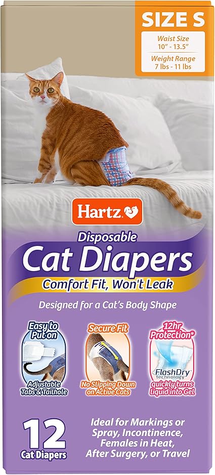 Hartz Disposable Cat Diapers, Size S 12 Count, Comfortable & Secure Fit, Easy to Put On