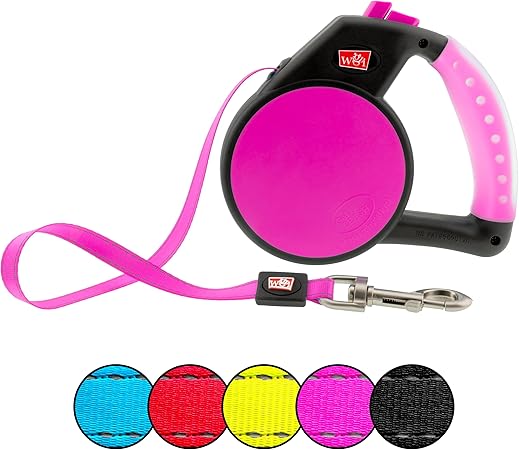 Wigzi Retractable Gel Handle Leash, Small Pink