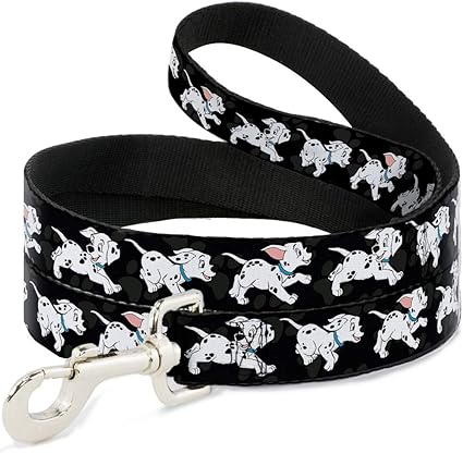 Buckle-Down Pet Leash - Dalmatians Running/Paws Black/Gray/White/Black - 6 Feet Long - 1.5