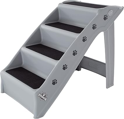 Dog Stairs - Pet Stairs with 4-Step Design for Beds, Couches, Cars - Pet Steps for Puppies, Kittens, and Small Pets by PETMAKER (Gray)